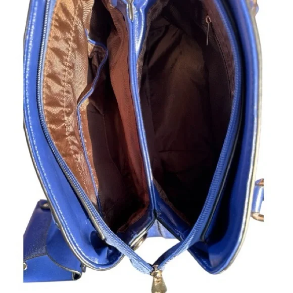 Habiba's Boutique Bag Attached Mini Bag & 2 Removable Straps Blue & Gold Accents - Picture 7 of 10